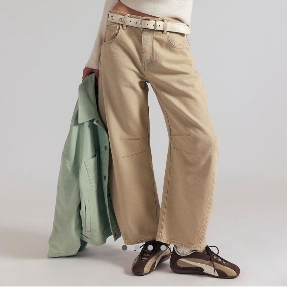 We the Free Good Luck Mid-Rise Barrel Jeans, Antique Ivory